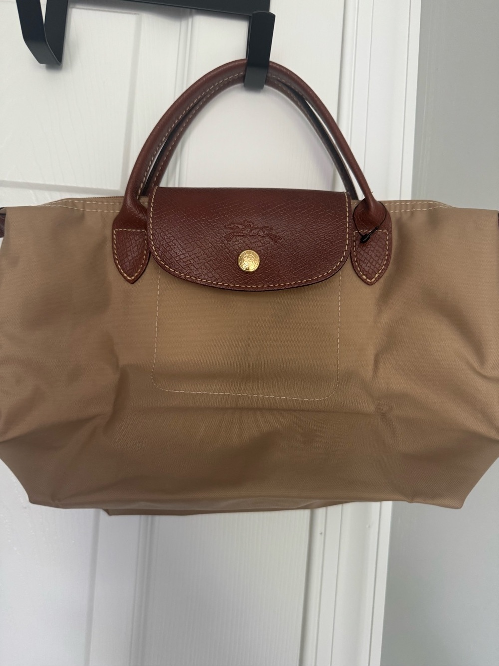 Longchamp Small Tote in Khaki with Brown Leather Trim